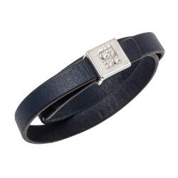 Carolina Herrera Blue Leather Let it Glow Double Loop Bracelet