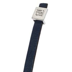 Carolina Herrera Blue Leather Let it Glow Double Loop Bracelet