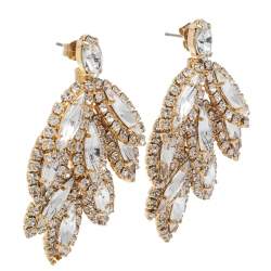 Pre Owned Carolina Herrera Crystal Gold Tone Chandelier Earrings