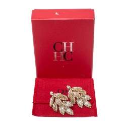 Pre Owned Carolina Herrera Crystal Gold Tone Chandelier Earrings