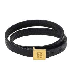 Pre Owned CH Carolina Herrera Black Leather Double Wrap Bracelet