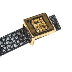 Pre Owned CH Carolina Herrera Black Leather Double Wrap Bracelet