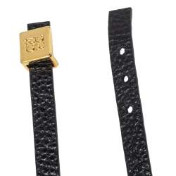 Pre Owned CH Carolina Herrera Black Leather Double Wrap Bracelet