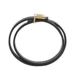 Pre Owned CH Carolina Herrera Black Leather Double Wrap Bracelet