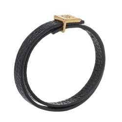 Pre Owned CH Carolina Herrera Black Leather Double Wrap Bracelet