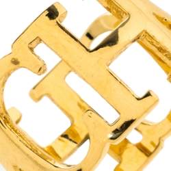 مملوكة مسبقًا CH Carolina Herrera Gold Tone Logo Heart Band Ring Size EU 53