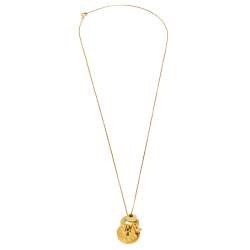 Pre Owned CH Carolina Herrera Vintage Gold Tone Lock & Key Pendant Chain Necklace