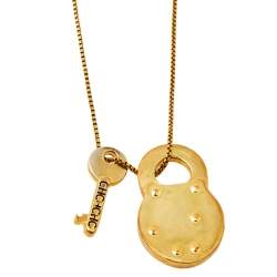 Pre Owned CH Carolina Herrera Vintage Gold Tone Lock & Key Pendant Chain Necklace