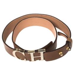 Pre Owned CH Carolina Herrera Brown Leather CH Logo Waist Belt 80CM