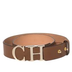 Pre Owned CH Carolina Herrera Brown Leather CH Logo Waist Belt 80CM
