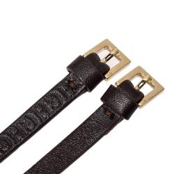 Pre Owned CH Carolina Herrera Dark Brown Monogram Leather Wrap Bracelet Set