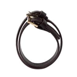 Pre Owned CH Carolina Herrera Dark Brown Monogram Leather Wrap Bracelet Set