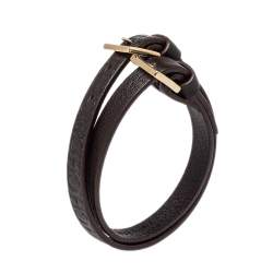 Pre Owned CH Carolina Herrera Dark Brown Monogram Leather Wrap Bracelet Set