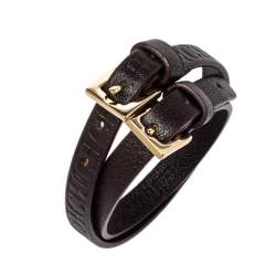 Pre Owned CH Carolina Herrera Dark Brown Monogram Leather Wrap Bracelet Set