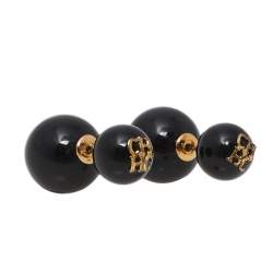 Pre Owned CH Carolina Herrera Black Enamel Gold Tone Stud Earrings