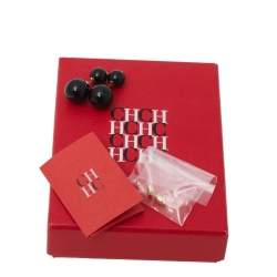 Pre Owned CH Carolina Herrera Black Enamel Gold Tone Stud Earrings