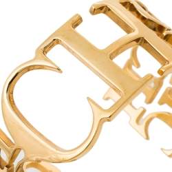 Pre Owned CH Carolina Herrera Logo Gold Tone Open Cuff Bracelet
