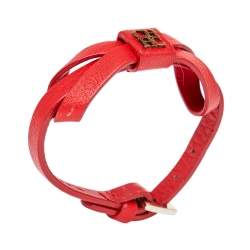 Pre Owned CH Carolina Herrera Red Leather Ribbon Bracelet