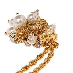Pre Owned CH Carolina Herrera Faux Pearl & Crystal Embellished Gold Tone Long Station Necklace
