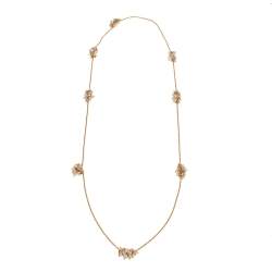 Pre Owned CH Carolina Herrera Faux Pearl & Crystal Embellished Gold Tone Long Station Necklace