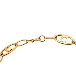 Pre Owned CH Carolina Herrera Logo Gold Tone Chain Link Necklace