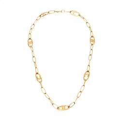 Pre Owned CH Carolina Herrera Logo Gold Tone Chain Link Necklace