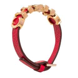 Pre Owned CH Carolina Herrera Red Leather Logo Wrap Bracelet