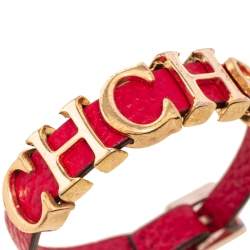 Pre Owned CH Carolina Herrera Red Leather Logo Wrap Bracelet