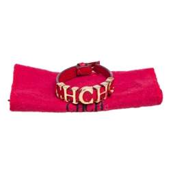 Pre Owned CH Carolina Herrera Red Leather Logo Wrap Bracelet