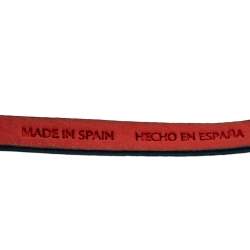 Pre Owned CH Carolina Herrera Navy Blue Leather Logo Double Wrap Bracelet