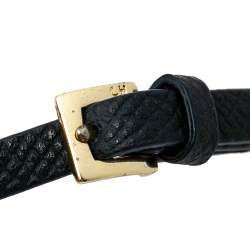 Pre Owned CH Carolina Herrera Navy Blue Leather Logo Double Wrap Bracelet