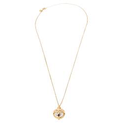 Pre Owned CH Carolina Herrera Faux Pearl Gold Tone Bow Ball Pendant Necklace