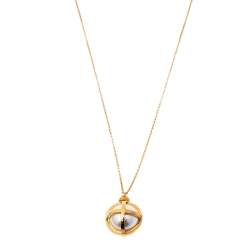 Pre Owned CH Carolina Herrera Faux Pearl Gold Tone Bow Ball Pendant Necklace