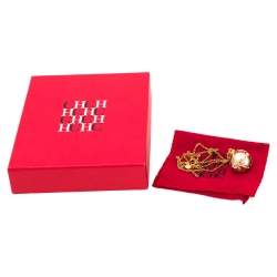 Pre Owned CH Carolina Herrera Faux Pearl Gold Tone Bow Ball Pendant Necklace