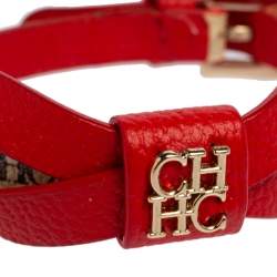 Pre Owned CH Carolina Herrera Red/Beige Monogram Canvas and Leather Ribbon Bracelet