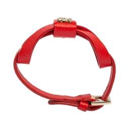 Pre Owned CH Carolina Herrera Red/Beige Monogram Canvas and Leather Ribbon Bracelet