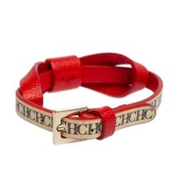 Pre Owned CH Carolina Herrera Red/Beige Monogram Canvas and Leather Ribbon Bracelet