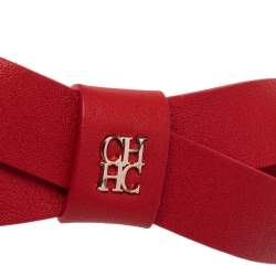 Pre Owned Carolina Herrera Red Leather Bow Slim Belt 90 CM