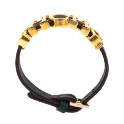 Pre Owned CH Carolina Herrera Green Leather Logo Wrap Bracelet
