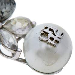 Pre Owned CH Carolina Herrera Crystal Jasmine Faux Pearl Drop Earrings