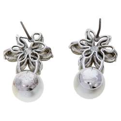 Pre Owned CH Carolina Herrera Crystal Jasmine Faux Pearl Drop Earrings