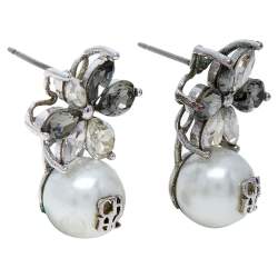 Pre Owned CH Carolina Herrera Crystal Jasmine Faux Pearl Drop Earrings