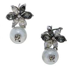 Pre Owned CH Carolina Herrera Crystal Jasmine Faux Pearl Drop Earrings