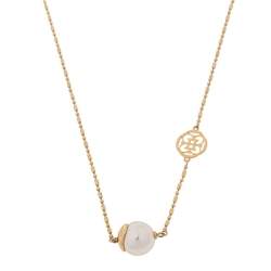 Pre Owned CH Carolina Herrera Faux Pearl Gold Tone Station Necklace