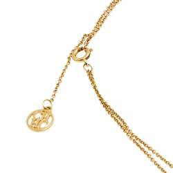 Pre Owned CH Carolina Herrera Gold Tone Faux Pearl & Crystal Embellished Logo Duo Necklace