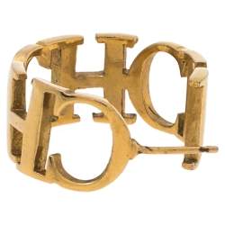 Pre Owned CH Carolina Herrera Logo Gold Tone Hoop Earrings