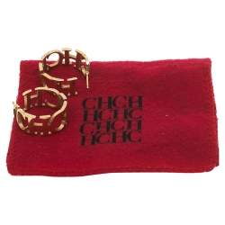 Pre Owned CH Carolina Herrera Logo Gold Tone Hoop Earrings