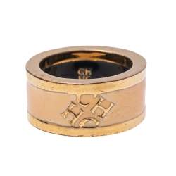 CH Carolina Herrera Cream Enamel Gold Tone Band Ring Size 56