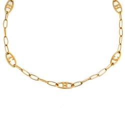 Pre Owned CH Carolina Herrera Logo Gold Tone Chain Link Necklace