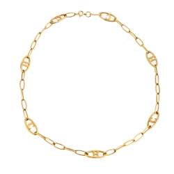 Pre Owned CH Carolina Herrera Logo Gold Tone Chain Link Necklace